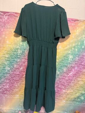 Smocked Waist Forest Green Tiered Maxi Dress